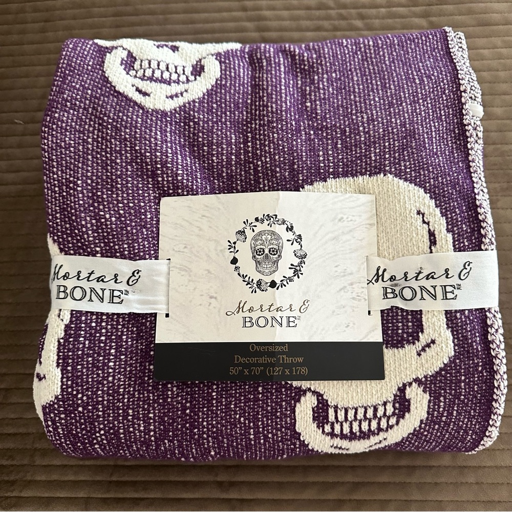 Mortar & BONE Purple White Spooky Skull Halloween Throw